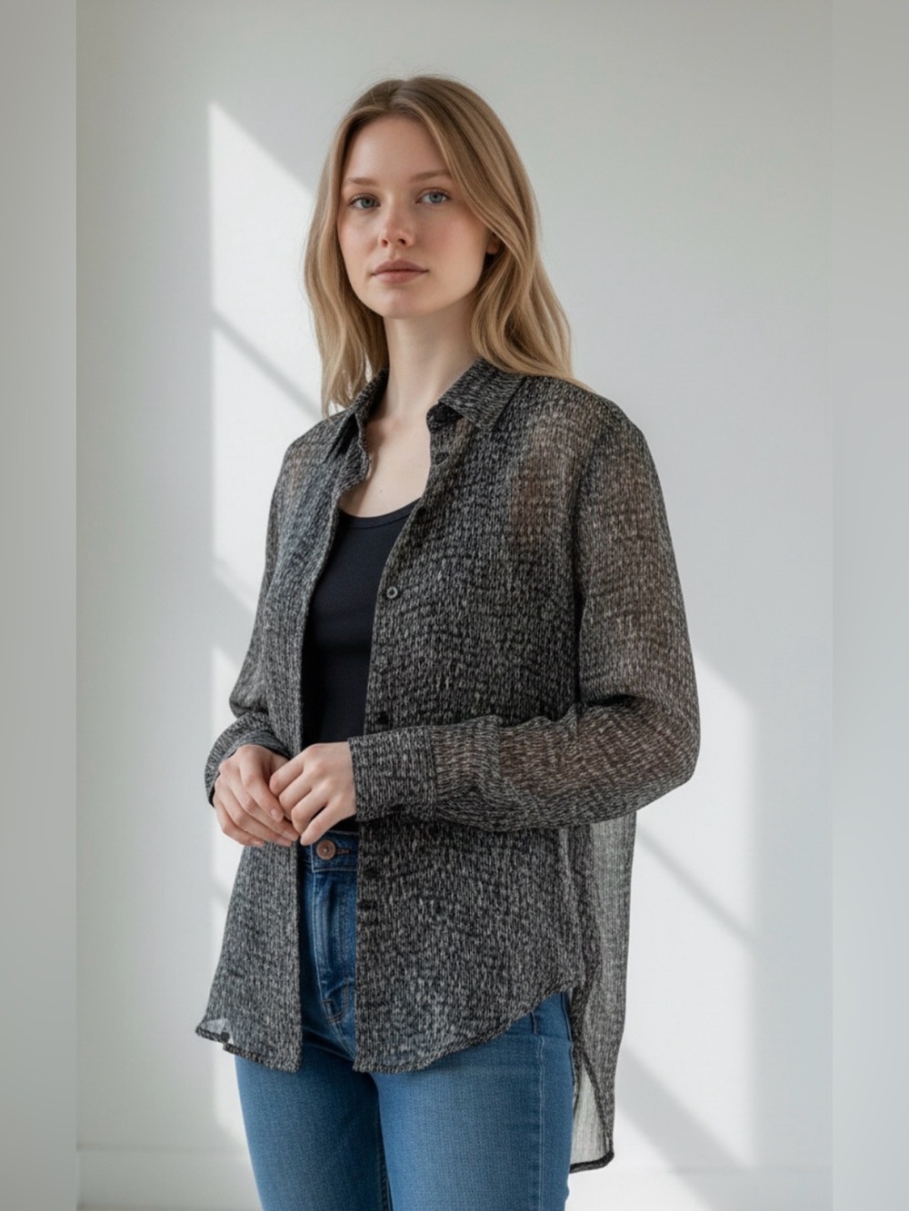 Finley Monica Pixel Chiffon top blouse women’s XS